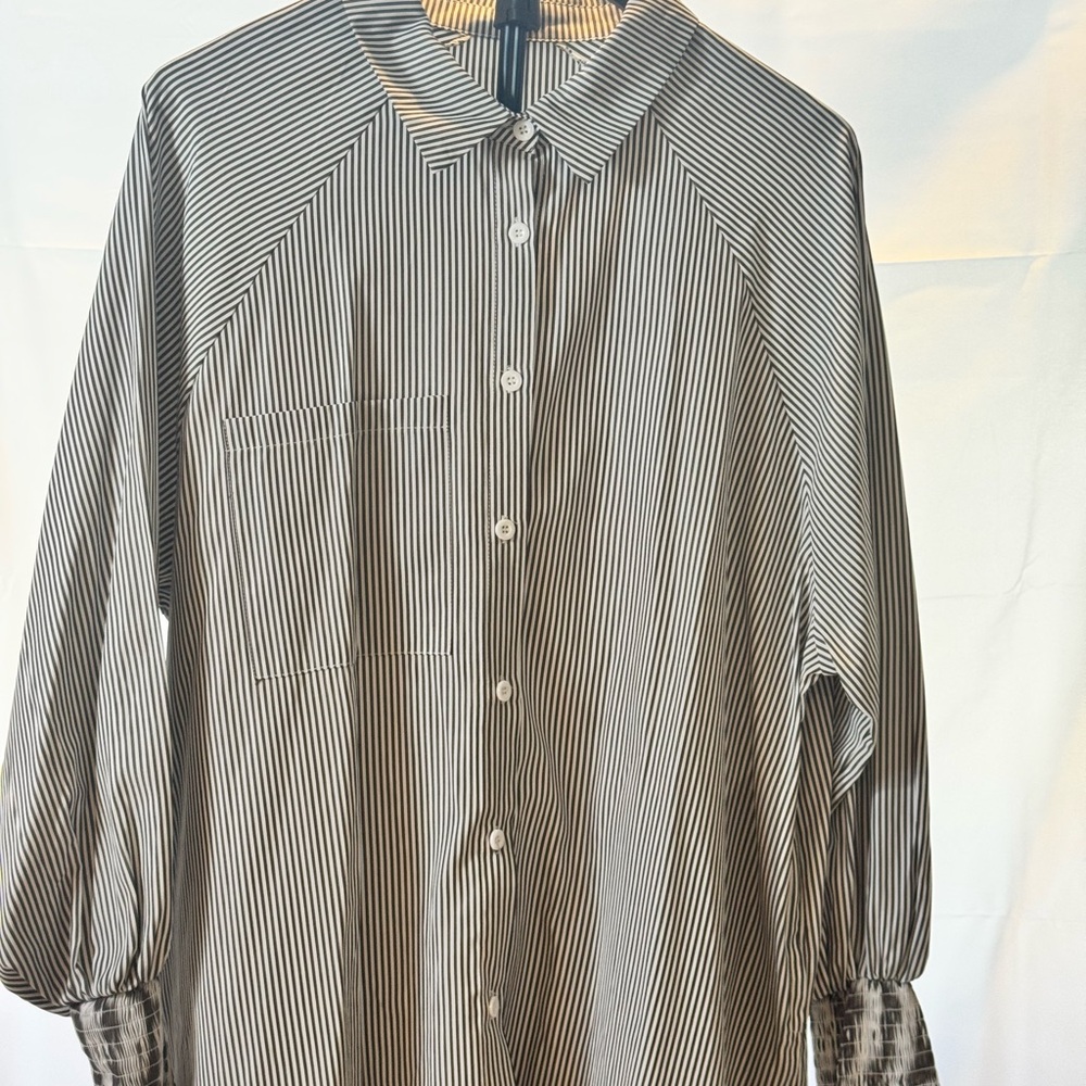 Amazon Women's Black and White Striped Button Down Shirt